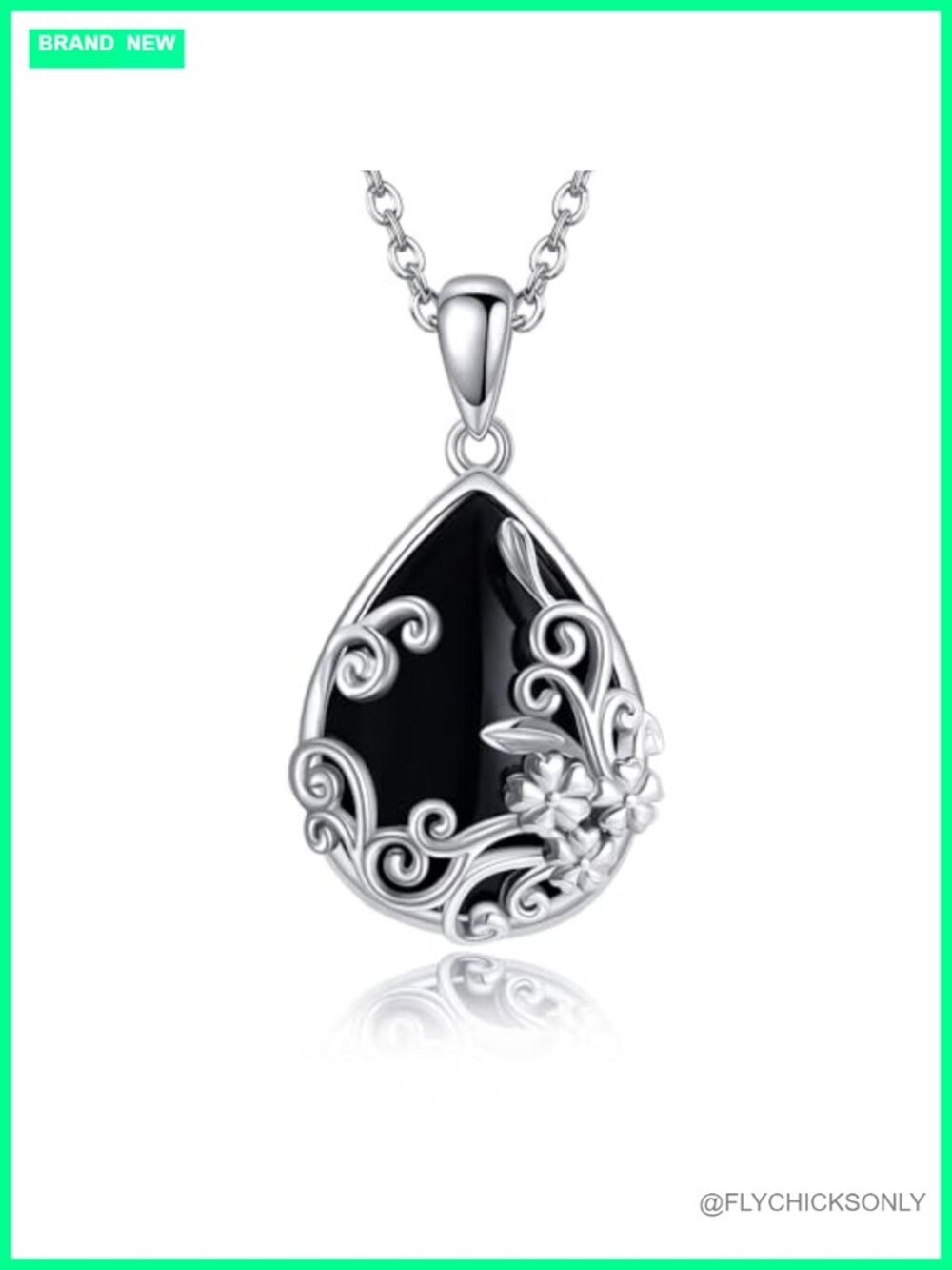 925 Sterling Silver Black Onyx Filigree Pendant Necklace Gift for Women